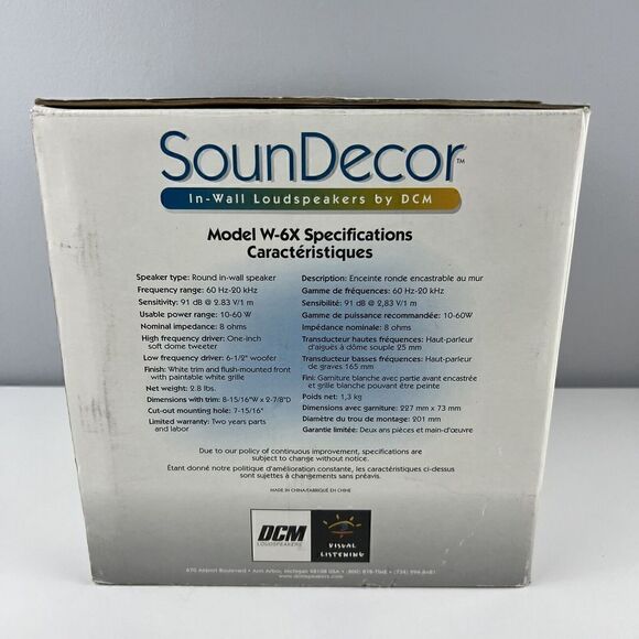DCM Model W-6X SounDecor In-Wall White Speakers Vintage Brand New! - Picture 5 of 6